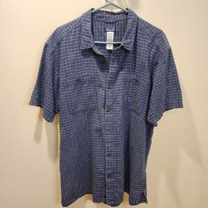 PATAGONIA Men's Blue Plaid Button-Up Short Sleeves Plaid Shirt XL